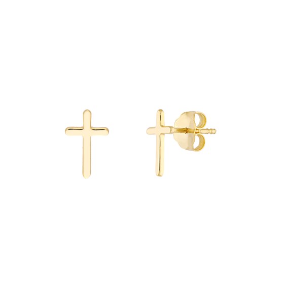 14K Yellow Gold Cross Stud Earrings