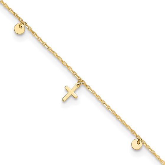 14K Yellow Gold Crosses 9in Plus 2in ext. Anklet - 11 in.