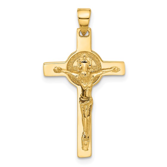 14K Yellow Gold Crucifix and St Benedict Pendant - 31 mm 14K Yellow Gold Crucifix and St Benedict Pendant - 31 mm