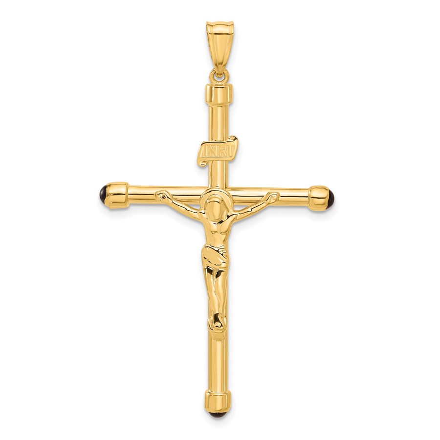 14K Yellow Gold Crucifix Onyx Pendant - 54 mm