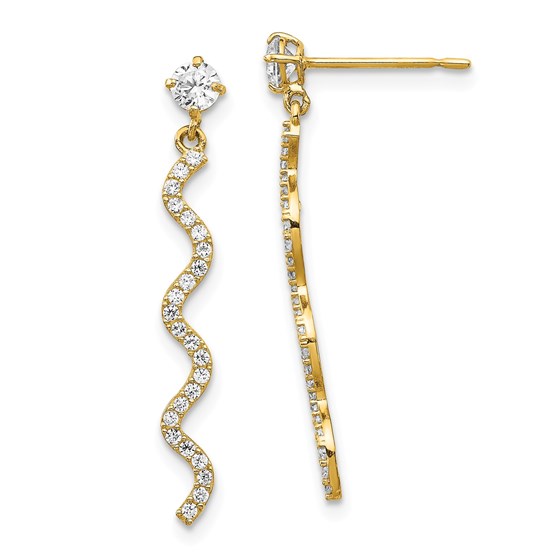 14k Yellow Gold Cubic Zirconia Wave Dangle Post Earrings 14k Yellow Gold Cubic Zirconia Wave Dangle Post Earrings
