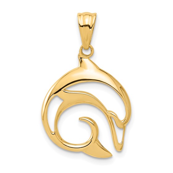 14K Yellow Gold Cut Out Dolphin Pendant - 29 mm 14K Yellow Gold Cut Out Dolphin Pendant - 29 mm