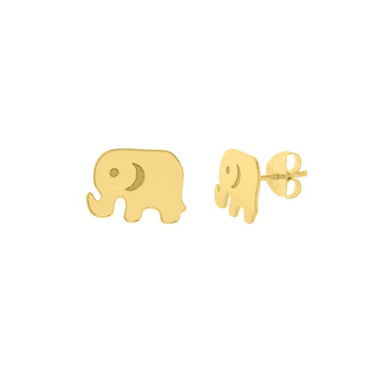 14K Yellow Gold Cut Out Elephant Stud Earrings