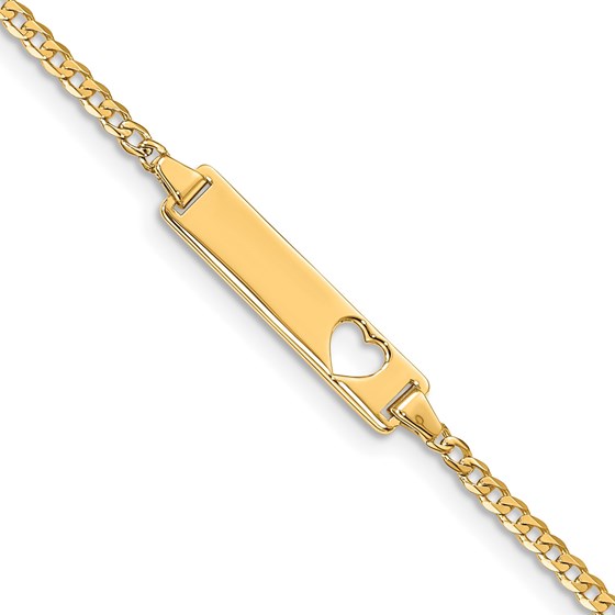 14K Yellow Gold Cut-out Heart Curb Link ID Bracelet - 2.2 in. 14K Yellow Gold Cut-out Heart Curb Link ID Bracelet - 2.2 in.