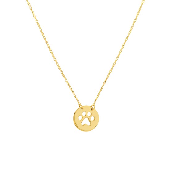 14K Yellow Gold Cutout Paw Mini Disc Rope Necklace - 16"-18" 14K Yellow Gold Cutout Paw Mini Disc Rope Necklace - 16"-18"