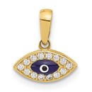 14K Yellow Gold CZ and Enamel Evil Eye Pendant - 11.8 mm