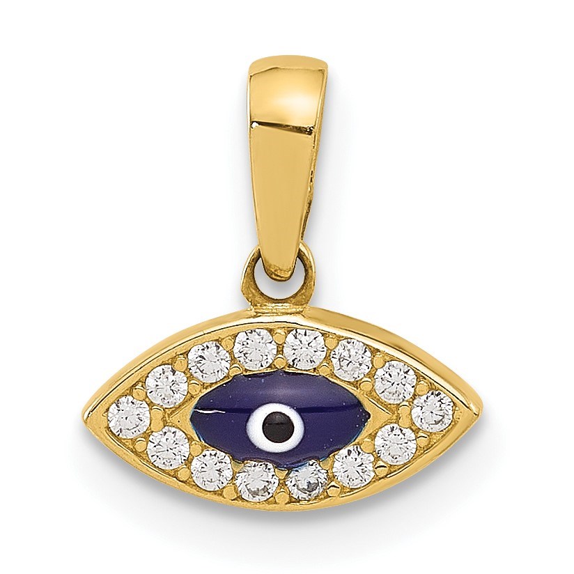 14K Yellow Gold CZ and Enamel Evil Eye Pendant - 11.8 mm