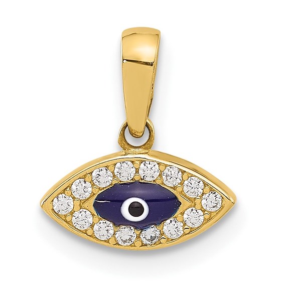 14K Yellow Gold CZ and Enamel Evil Eye Pendant - 11.8 mm 14K Yellow Gold CZ and Enamel Evil Eye Pendant - 11.8 mm