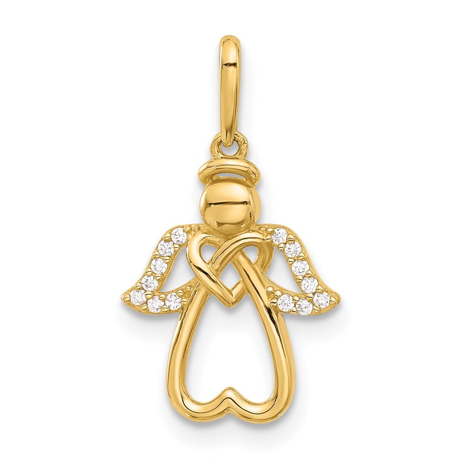 14K Yellow Gold CZ Angel Pendant - 20.9 mm