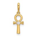 14K Yellow Gold CZ Ankh Cross Pendant - 18.2 mm