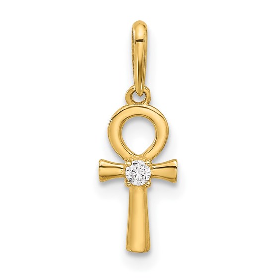 14K Yellow Gold CZ Ankh Cross Pendant - 18.2 mm 14K Yellow Gold CZ Ankh Cross Pendant - 18.2 mm