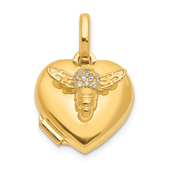 14K Yellow Gold CZ Bee Heart 12mm Locket - 18 mm 14K Yellow Gold CZ Bee Heart 12mm Locket - 18 mm