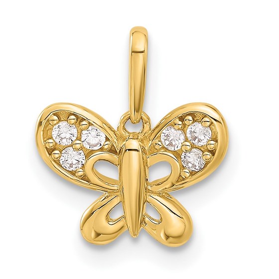 14K Yellow Gold CZ Butterfly Pendant - 13.7 mm