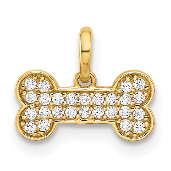 14K Yellow Gold CZ Dog Bone Pendant - 9.5 mm 14K Yellow Gold CZ Dog Bone Pendant - 9.5 mm