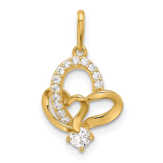 14K Yellow Gold CZ Double Heart Pendant - 19.6 mm 14K Yellow Gold CZ Double Heart Pendant - 19.6 mm