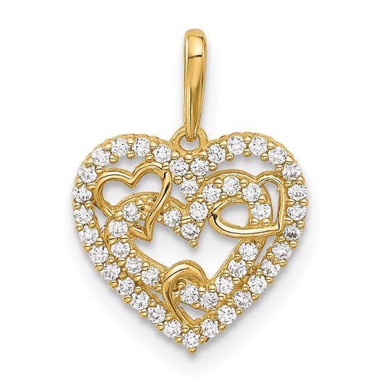 14K Yellow Gold CZ Heart Pendant - 16.9 mm 14K Yellow Gold CZ Heart Pendant - 16.9 mm