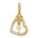 14K Yellow Gold CZ Heart w/Cross Dangle Pendant - 16.5 mm