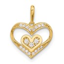 14K Yellow Gold CZ Heart w/in Heart Pendant - 16.9 mm