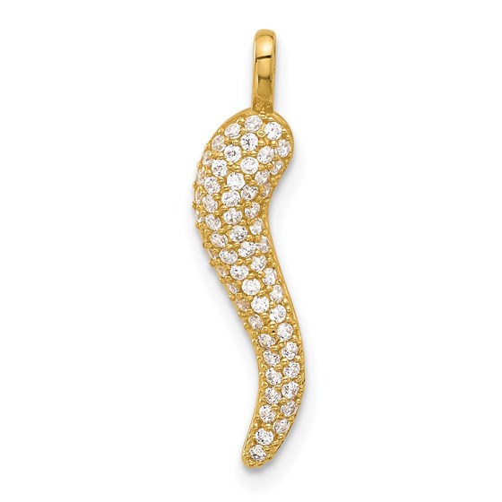 14K Yellow Gold CZ Large Italian Horn Pendant - 25 mm 14K Yellow Gold CZ Large Italian Horn Pendant - 25 mm