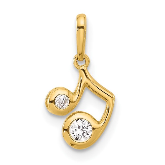 14K Yellow Gold CZ Music Note Pendant - 15.5 mm 14K Yellow Gold CZ Music Note Pendant - 15.5 mm