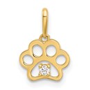 14K Yellow Gold CZ Paw Print Pendant - 14.73 mm