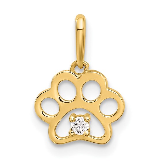 14K Yellow Gold CZ Paw Print Pendant - 14.73 mm 14K Yellow Gold CZ Paw Print Pendant - 14.73 mm