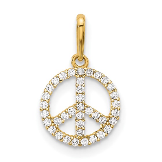 14K Yellow Gold CZ Peace Sign Pendant - 16.5 mm 14K Yellow Gold CZ Peace Sign Pendant - 16.5 mm