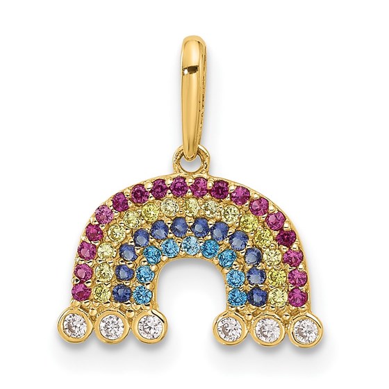 14K Yellow Gold CZ Rainbow and Clouds Pendant - 14.5 mm 14K Yellow Gold CZ Rainbow and Clouds Pendant - 14.5 mm