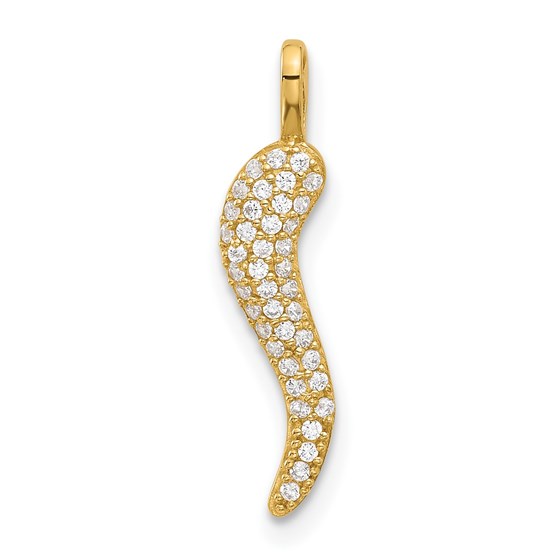 14K Yellow Gold CZ Small Italian Horn Pendant - 21.5 mm 14K Yellow Gold CZ Small Italian Horn Pendant - 21.5 mm