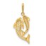 14K Yellow Gold CZ Two Dolphins Pendant - 24 mm