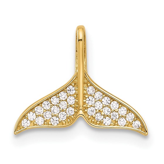 14K Yellow Gold CZ Whale Tail Pendant - 11.9 mm 14K Yellow Gold CZ Whale Tail Pendant - 11.9 mm