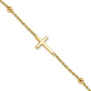 14K Yellow Gold D/C Beaded Cross 7.5in Bracelet - 7.5 in.