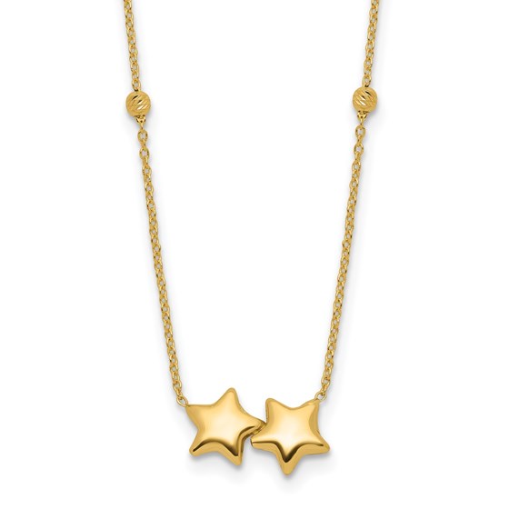 14K Yellow Gold D/C Beaded Double Star Necklace - 16 in. 14K Yellow Gold D/C Beaded Double Star Necklace - 16 in.