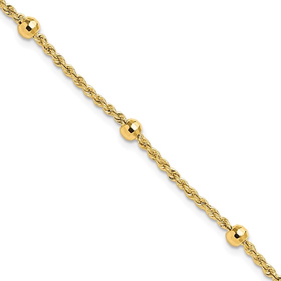 14K Yellow Gold D/C Beaded Rope Chain Bracelet - 7 in. 14K Yellow Gold D/C Beaded Rope Chain Bracelet - 7 in.