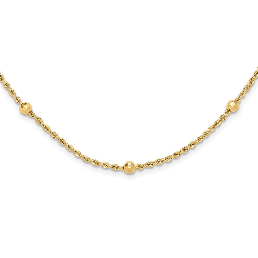 14K Yellow Gold D/C Beaded Rope Chain Necklace - 18 in.