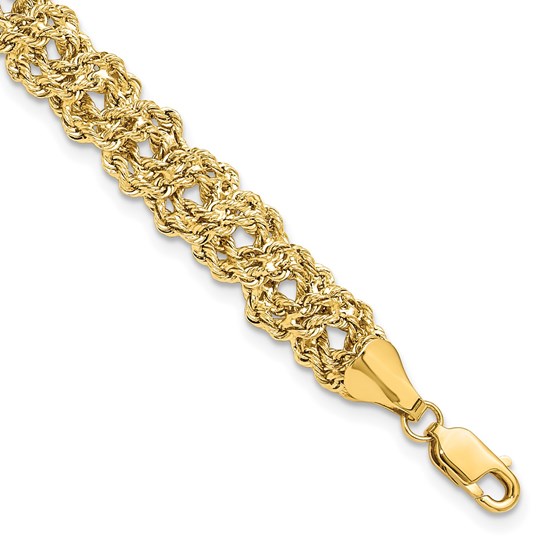 14K Yellow Gold D/C Braided Rope Chain Bracelet - 7.75 in.