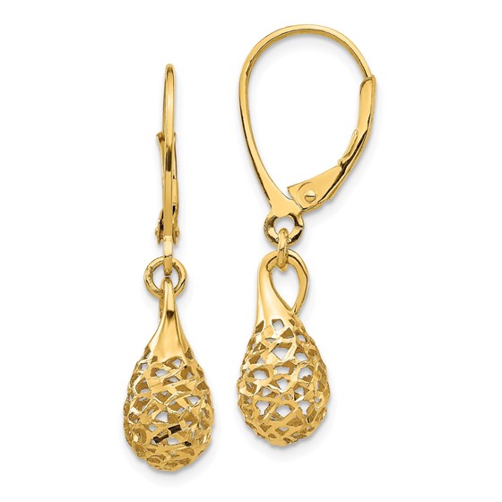 14k Yellow Gold D/C Dangle Leverback Earrings 14k Yellow Gold D/C Dangle Leverback Earrings