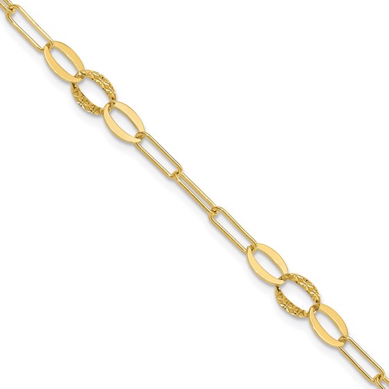 14K Yellow Gold D/C Paperclip Link 7.25in Bracelet - 7.25 in.