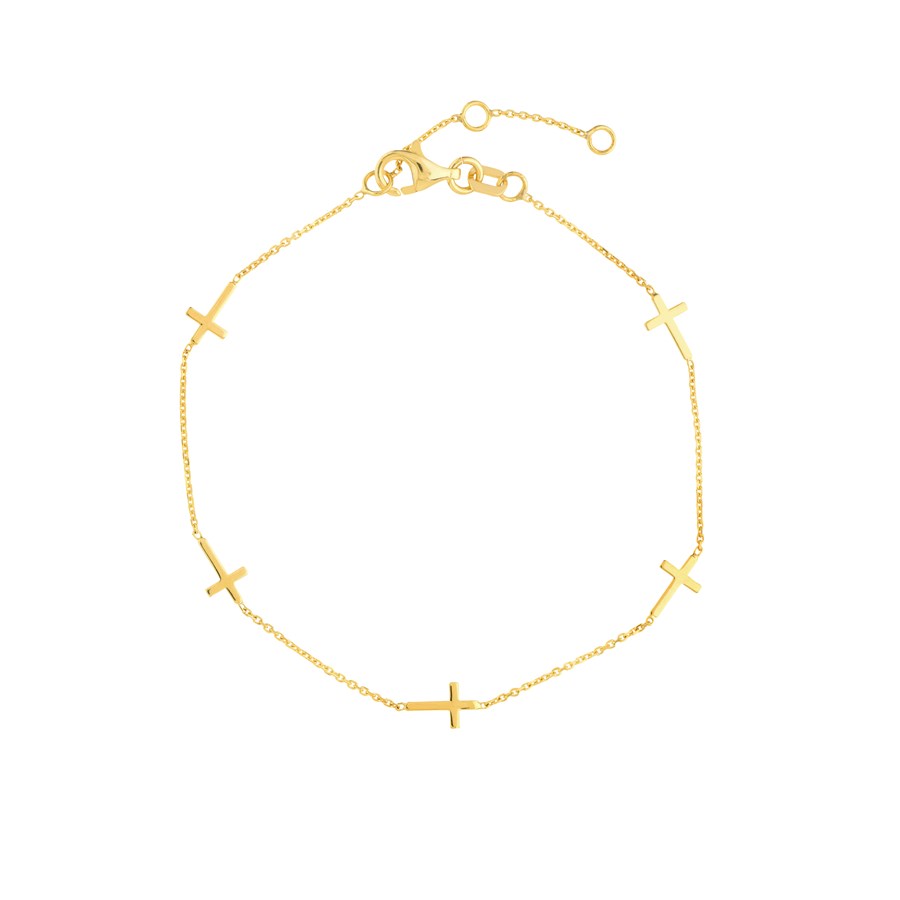 14K Yellow Gold DC Cable Mini Cross Station Bracelet - 7.25 in.