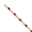 14k Yellow Gold Diamond and Composite Ruby Oval Bracelet - 7 in.