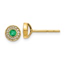14k Yellow Gold Diamond and Emerald Post Earrings - 6 mm