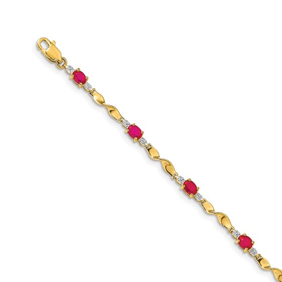 14k Yellow Gold Diamond and Ruby Oval Linked Bracelet - 7 in. 14k Yellow Gold Diamond and Ruby Oval Linked Bracelet - 7 in.