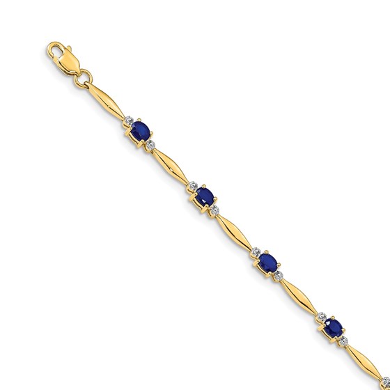 14k Yellow Gold Diamond and Sapphire Oval Bracelet - 7 in. 14k Yellow Gold Diamond and Sapphire Oval Bracelet - 7 in.