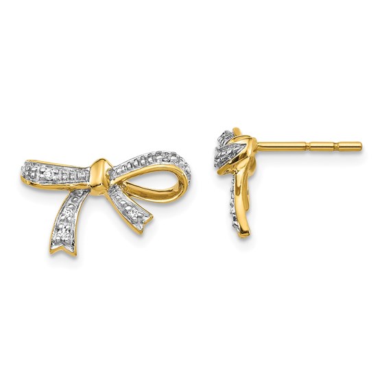 14k Yellow Gold Diamond Bow Post Earrings - 10 mm
