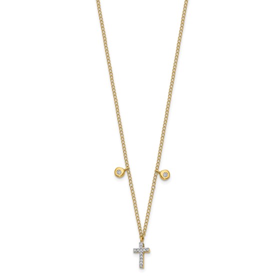 14k Yellow Gold Diamond Cross Necklace - 16.5 in.