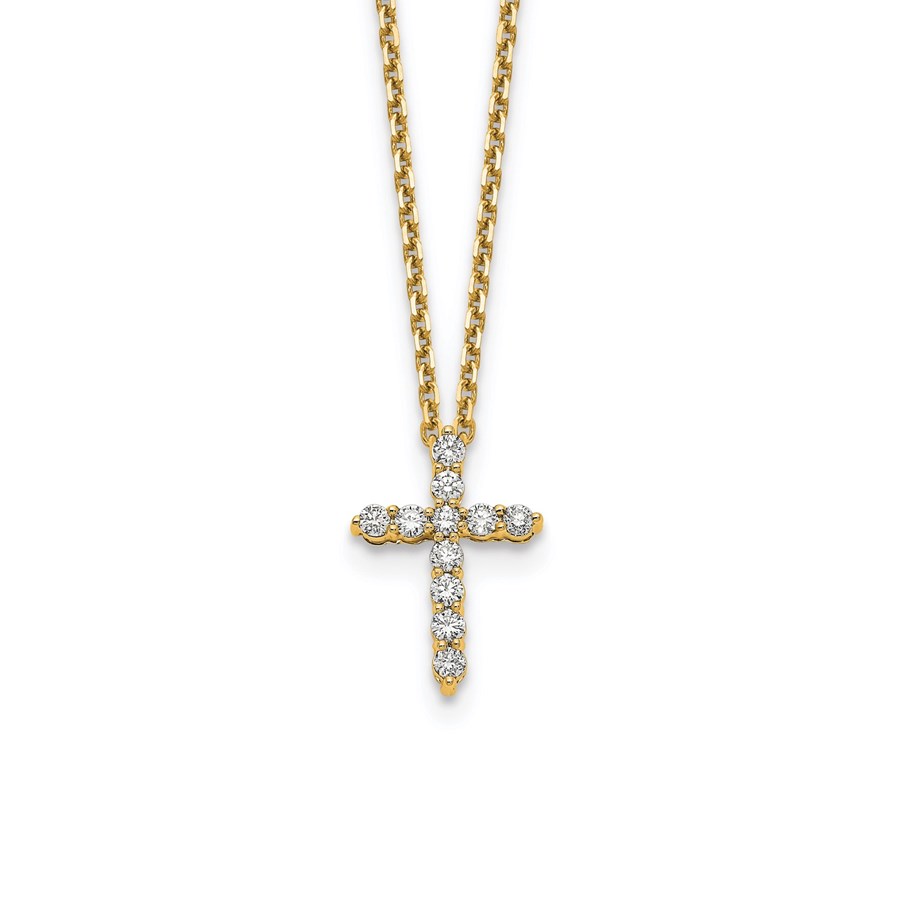 14K Yellow Gold Diamond Cross Necklace - 18 in.