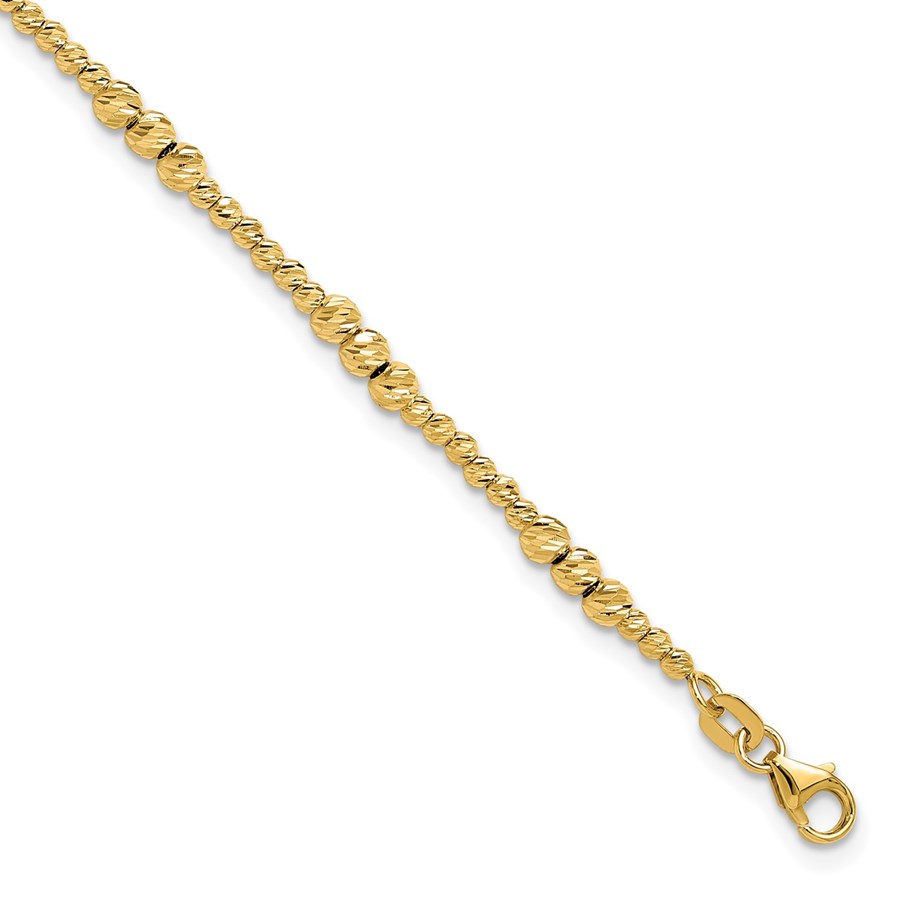 14K Yellow Gold Diamond-cut Beaded 7.5in Bracelet - 7.5 in.