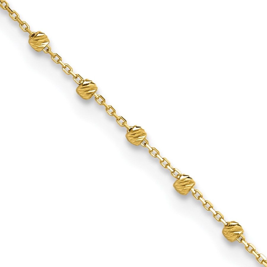 14K Yellow Gold Diamond-cut Beaded Anklet - 9.75 in.