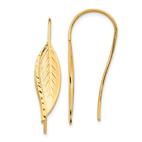 14k Yellow Gold Diamond-Cut Dangle Leaf Earrings 14k Yellow Gold Diamond-Cut Dangle Leaf Earrings