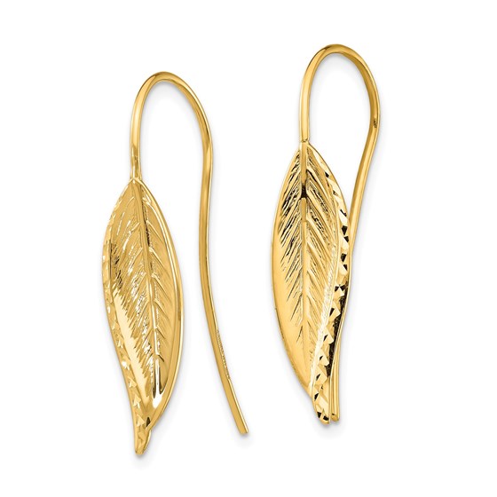 Buy 14k Yellow Gold DiamondCut Dangle Leaf Earrings APMEX